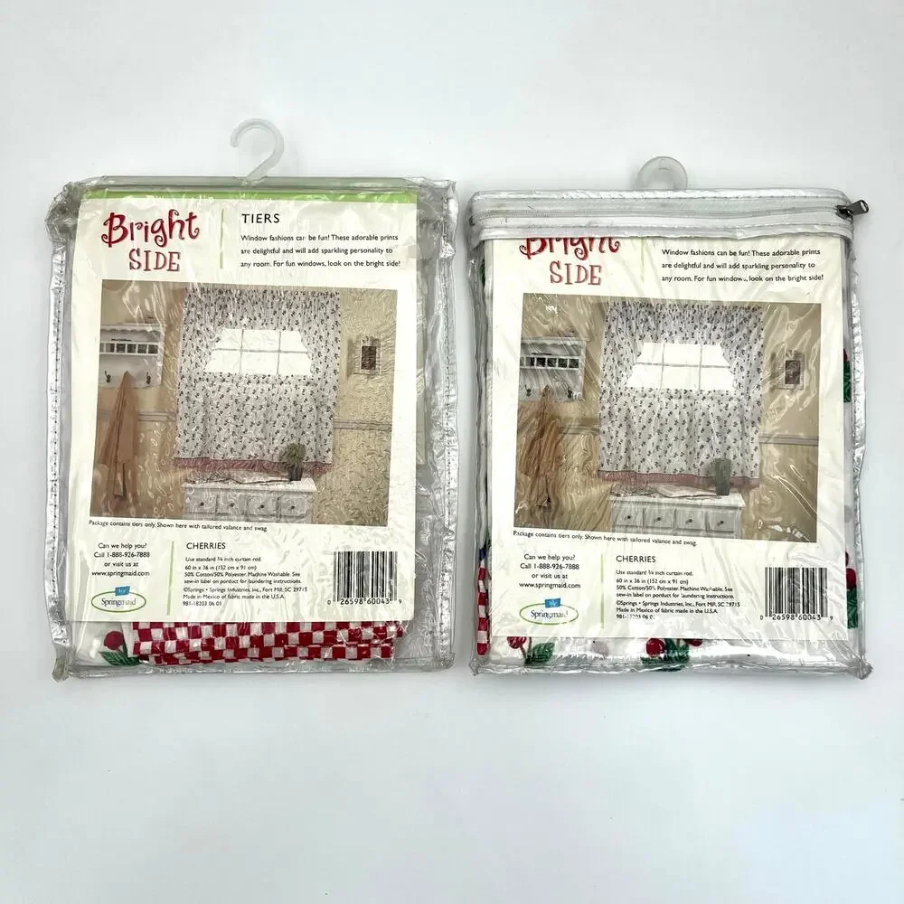 Vintage Springmaid Bright Side Cherry Curtain Tiers 60x36 NOS 2 Pairs 4 Panels